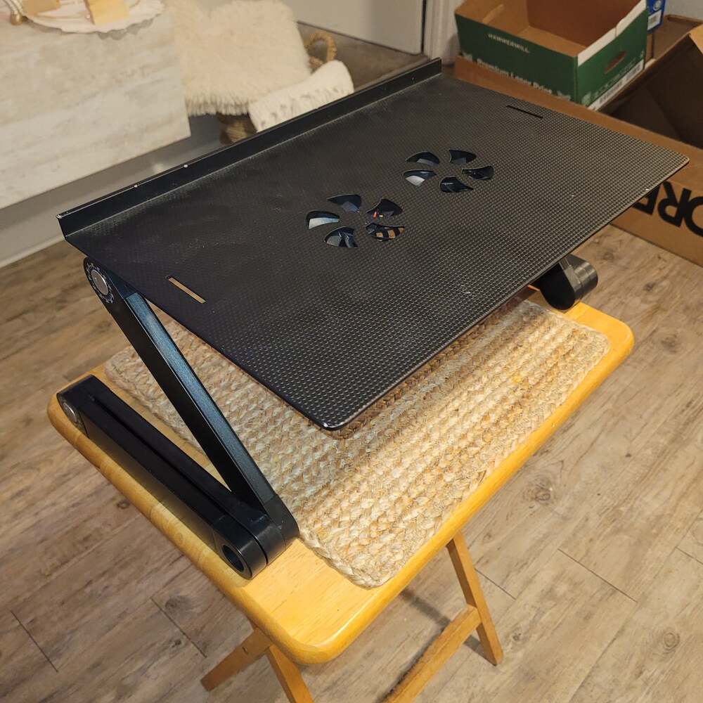Adjustable Laptop Table with Cooling Fans & Mouse Pad, Black